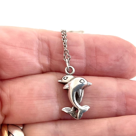 Sterling Silver Two Dolphins Pendant Necklace - Vintage Jewellery