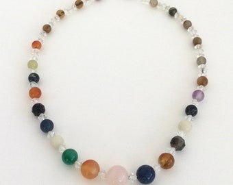 Multi Colour Gemstone Beads Necklace - Vintage Jewellery