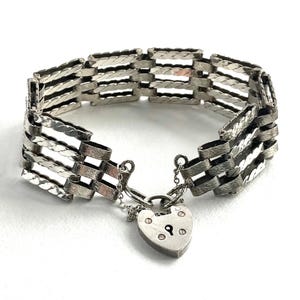 Pulsera pesada de plata de ley de la década de 1970 con cierre de candado de corazón, 28 g, sello de Birmingham