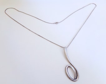 Long Sterling Silver Necklace with Looped Pendant - Vintage Jewellery