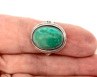 Sterling Silver & Turquoise Green Blue Stone Statement Ring - Vintage Jewellery Gift