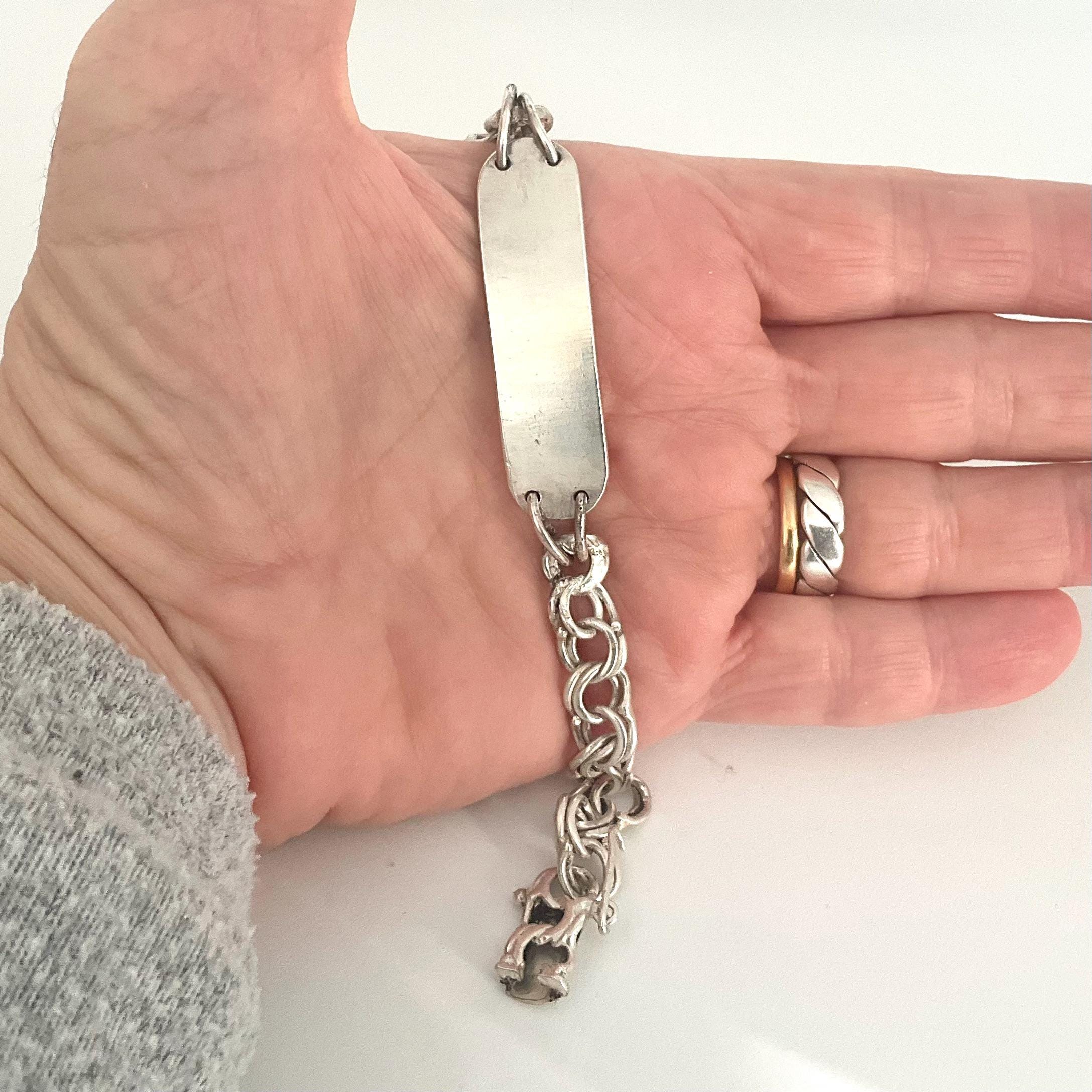 1960s Mens Sterling Silver ID Bracelet - Upcycled Vintage Chain