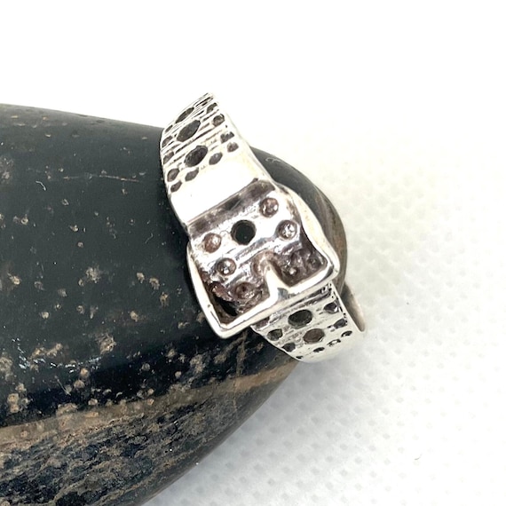 Vintage Sterling Silver Buckle Belt Ring - Retro Victorian Style Jewellery Band - Size P (US 8)