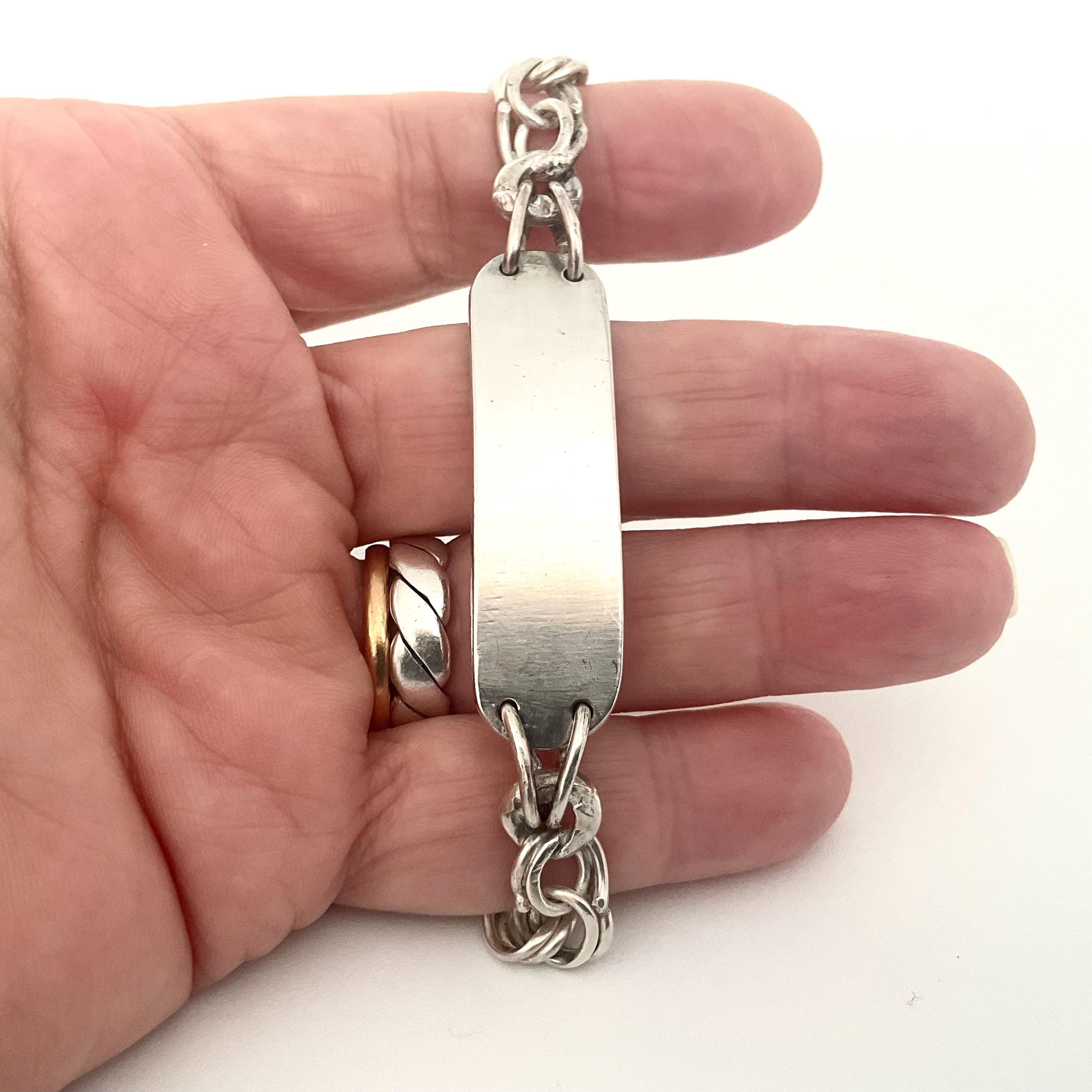 1960s Mens Sterling Silver ID Bracelet - Upcycled Vintage Chain