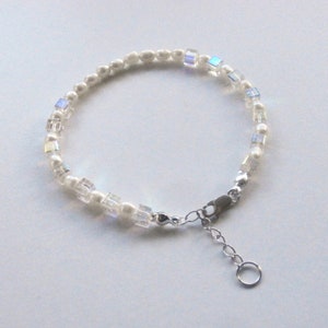 Dainty Crystal & Cultured Freshwater Pearl Bracelet - Repurposed Jewellery with Sterling Silver Clasp