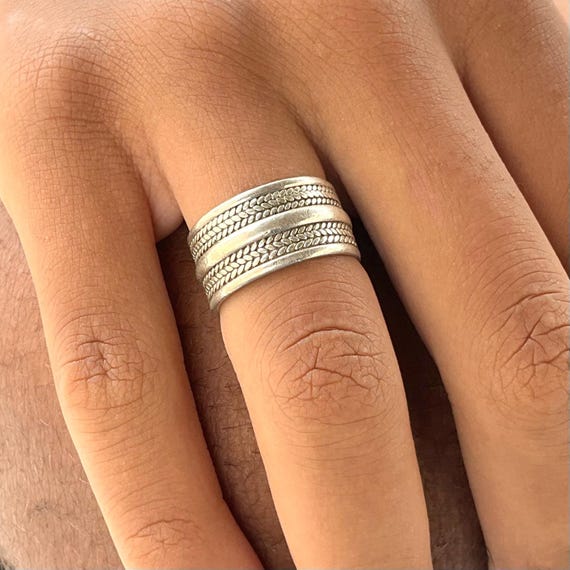 Vintage Sterling Silver Textured Wide Band Ring - Men's Jewellery