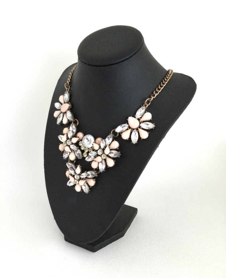 Vintage Statement Bib Necklace Womens 1990s Flower Necklace image 2