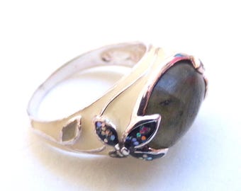 Vintage Chateau d'Argent Ring - Green Stone & Sterling Silver, Size R 1/2 (US 9.25)