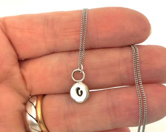 Personalised, Recycled, Sterling Silver, Initial C Pendant Necklace - Hand Forged & Stamped Pebble, Monogram Jewellery