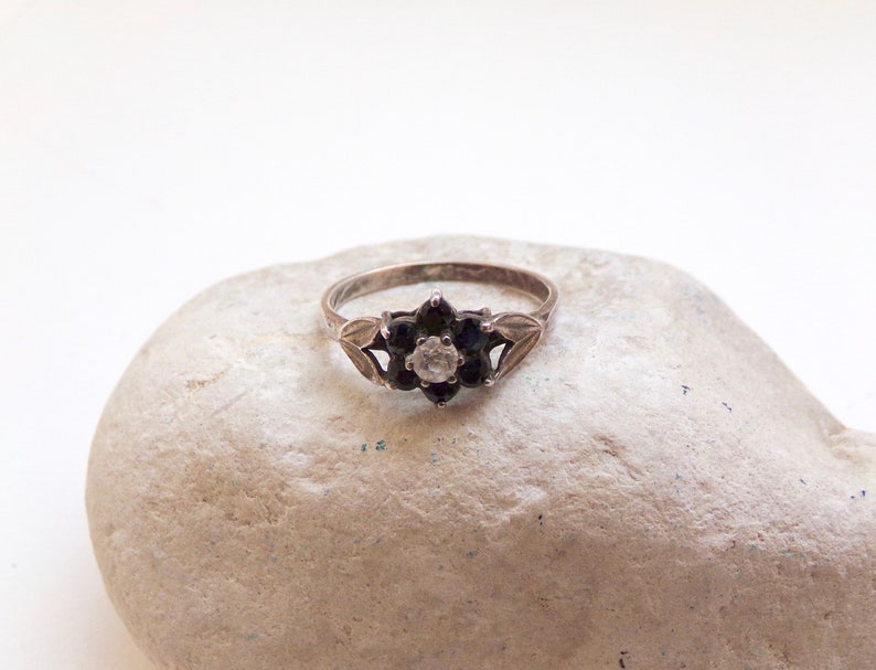 Black Silver Ring Cubic Zirconia Dainty Ring Vintage Jewellery