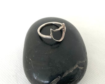 Cat Face Ring - Vintage Sterling Silver Jewellery - Animal Ring