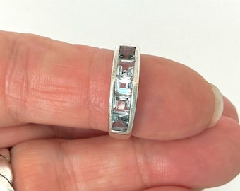 Vintage Crystal Eternity Band - Sterling Silver Blue Stone Ring Size O (US 7.5)