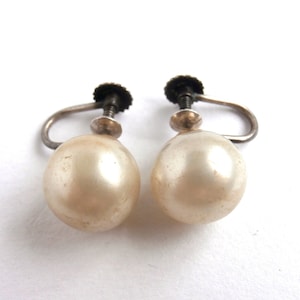 Vintage Silver Pearl Screw Back Earrings - Classic June Birthstone Jewellery for Women