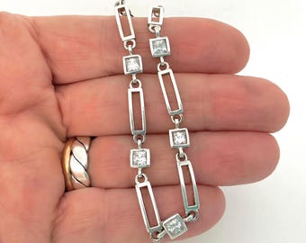 Vintage Sterling Silver & Cubic Zirconia Link Bracelet - Women's Jewellery