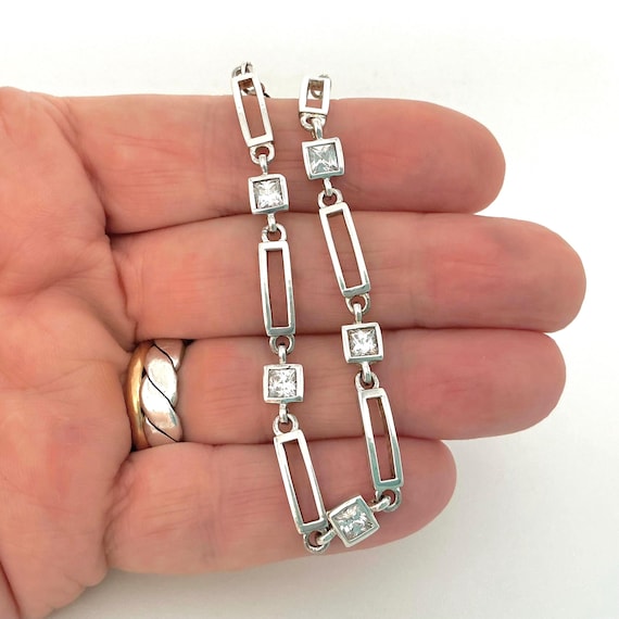 Vintage Sterling Silver & Cubic Zirconia Link Bracelet - Women's Jewellery