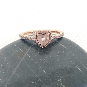 Vintage Pandora Sterling Silver Rose Gold Heart Ring: Pink Crystals, US 6.75