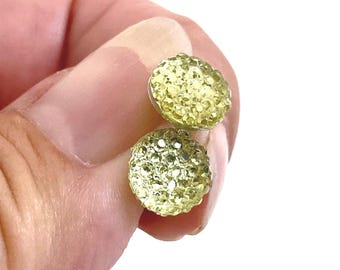 Vintage Sterling Silver Green Crystal Studs - Round Earrings for Women