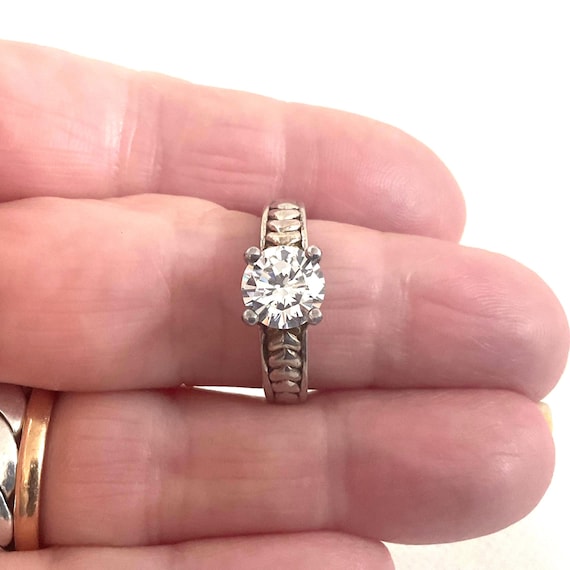 Cubic Zirconia Solitaire Engagement Ring - Sterling Silver Vintage Jewellery - Size R (US 8.75)