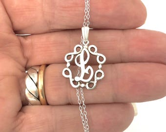 Sterling Silver Initial L Necklace - Vintage Personalised Decorative Jewellery for Women and Girls