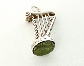 Vintage Irish Harp Charm for Bracelet or Necklace - Mid Century Sterling Silver Jewellery