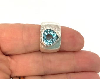Vintage Chunky Blue Heart Sterling Silver Women's Ring - Size N (US 7)