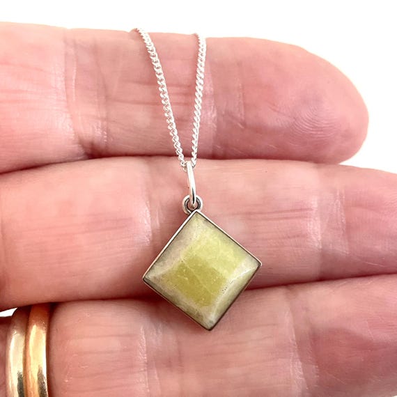 Vintage Sterling Silver Necklace With Light Green Stone Pendant