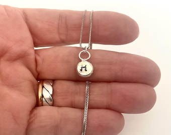 Personalised, Recycled, Sterling Silver, Initial H Pendant Necklace - Hand Forged & Stamped Pebble, Monogram Jewellery