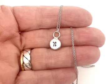 Personalised, Recycled, Sterling Silver, Initial N Pendant Necklace - Hand Forged & Stamped Pebble, Monogram Jewellery