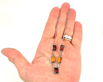 Vintage Baltic Amber Pendants Necklace - Modernist Sterling Silver Jewellery for Her