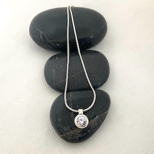 Sterling Silver, Lilac Cubic Zirconia Pendant Necklace - Vintage Jewellery