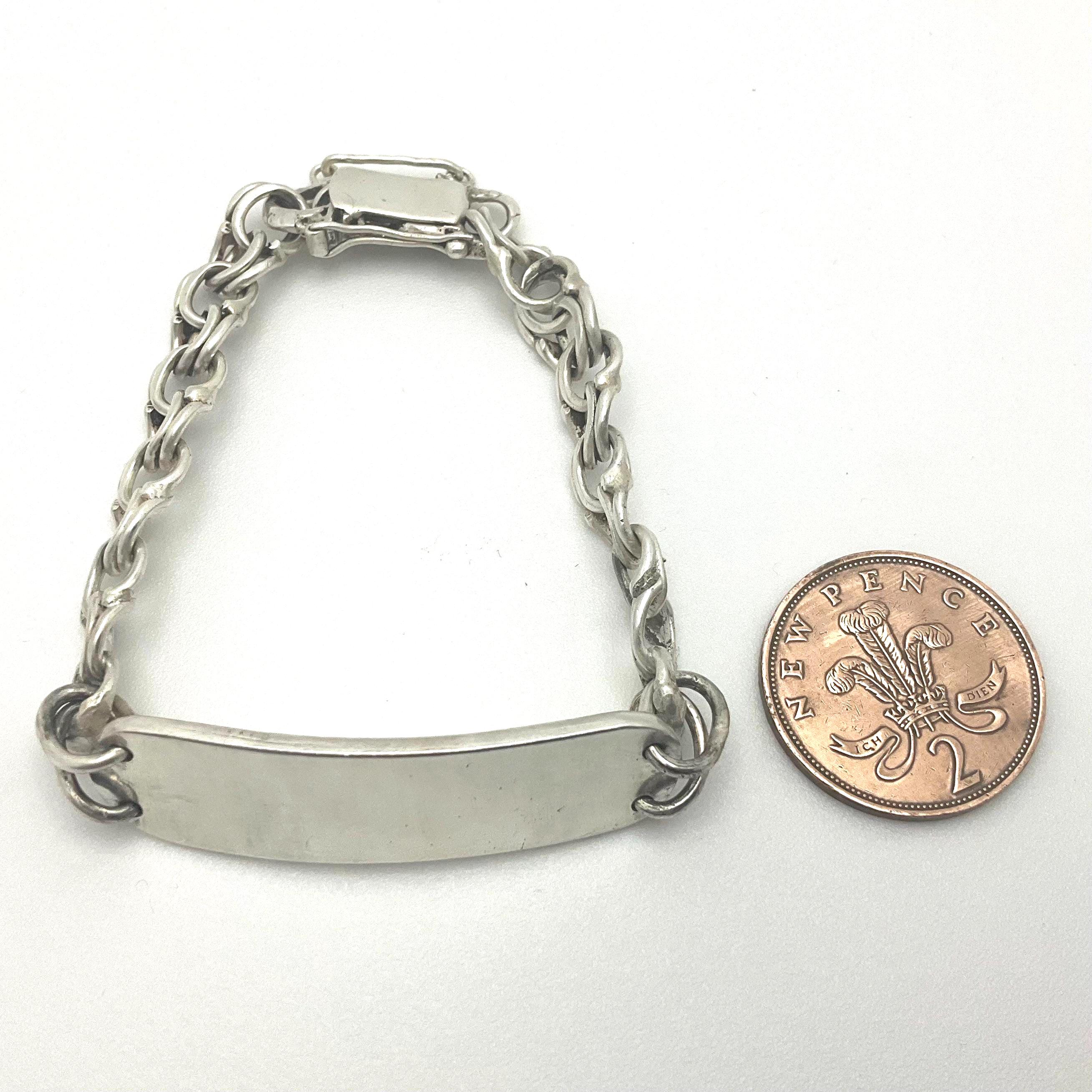 1960s Mens Sterling Silver ID Bracelet - Upcycled Vintage Chain