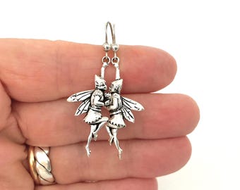 Vintage Pixie Fairy Earrings - MASJ 94 Silver Plated Pewter Jewellery