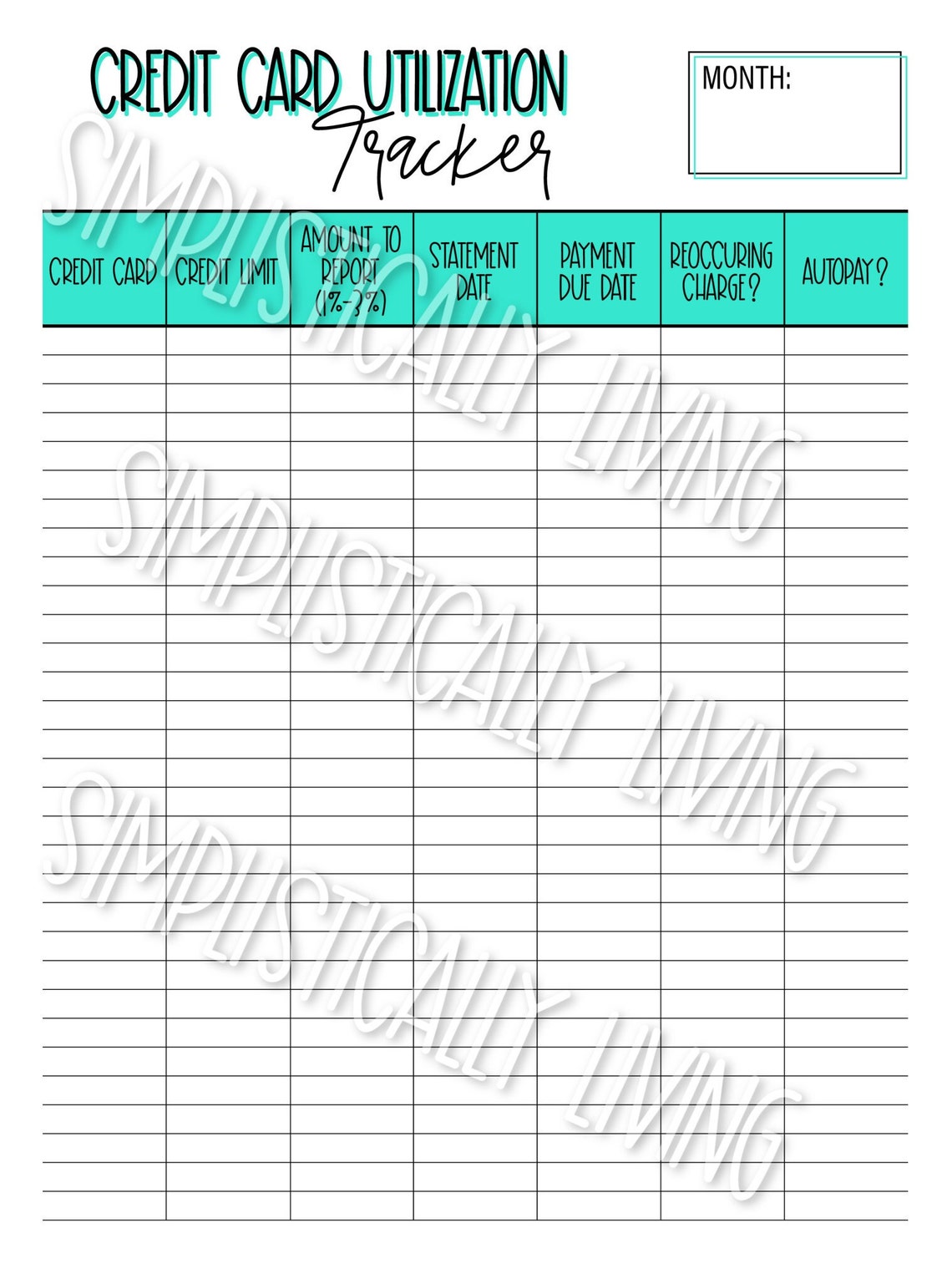 Score Card Utilization Credit Card Utilization Tracker, Credit Score Boost Printable (PDF ...