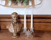Vintage Anchor Hocking Depression Pressed Glass Double Stars and Bars Candle Holder Set