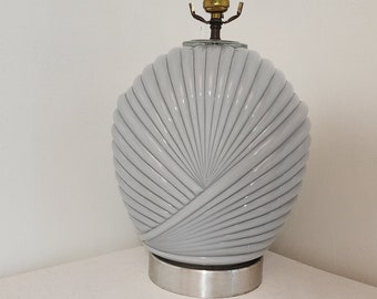Large Vintage 1980s Art Deco Revival Pleated Swag Shell Wrapped Glass Lamp 18 inches