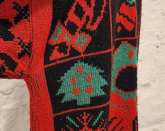 Vintage 90er Jahre Cabin Creek Roter und Schwarzer Weihnachts-Langarmpullover Größe 1X 100 % Acryl