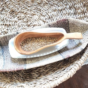 Monkey Pod Wood Grain Scoop Pear Shaped Bowl Tray