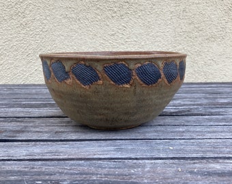 Vintage Handmade Ceramic Bowl Planter / Brown Tan & Black Clay Studio Pottery / Mid Century Vase