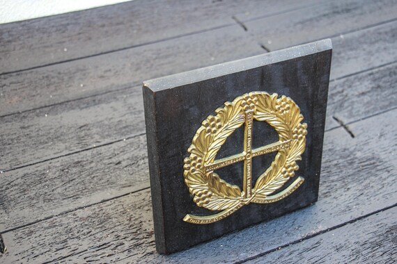Vintage TERRA SANCTA GUILD Crest Plaque / Wall Hanging 1968 Brass