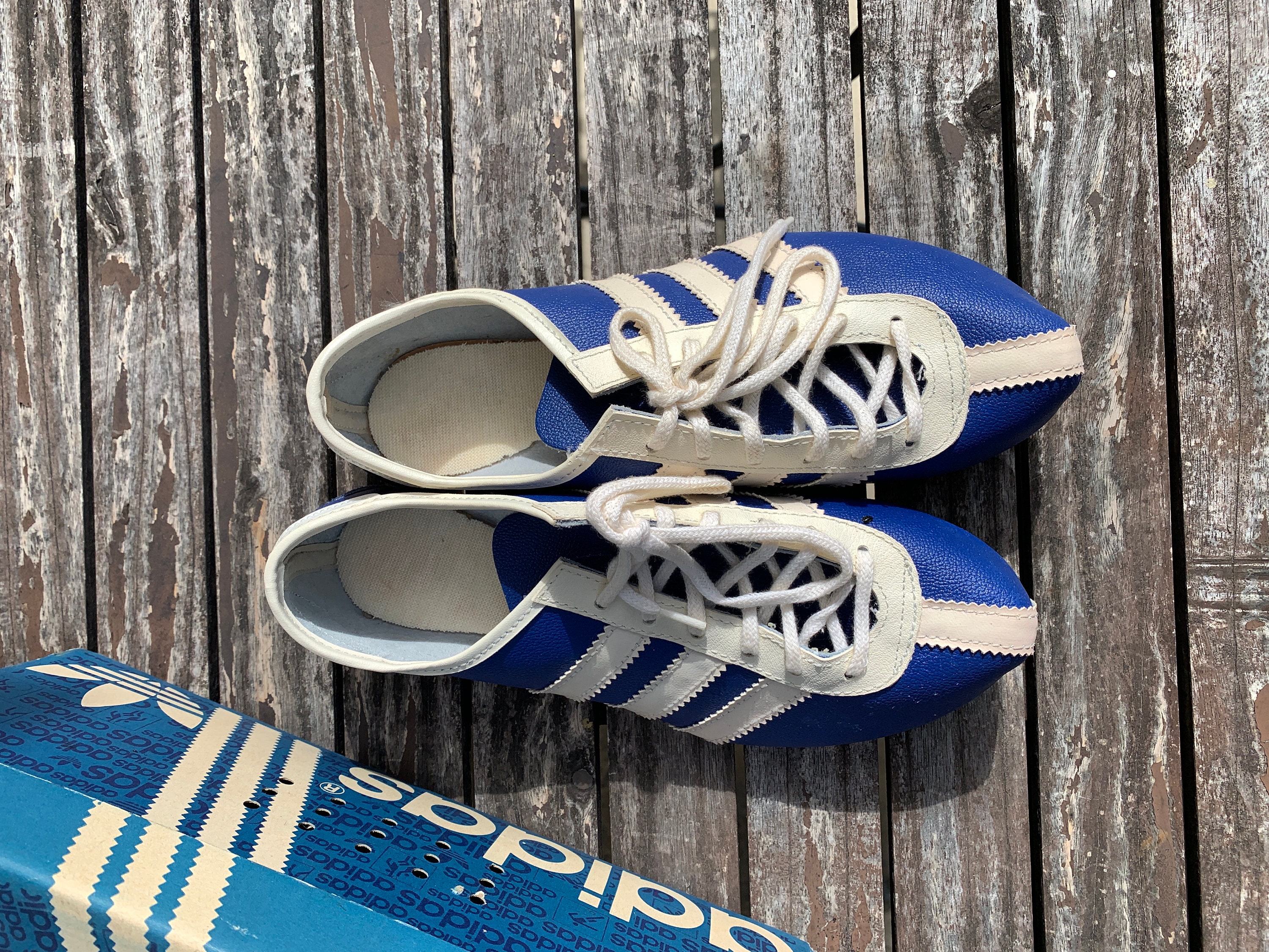 Vintage Adidas Track Shoes Retro Sneakers Blue & White