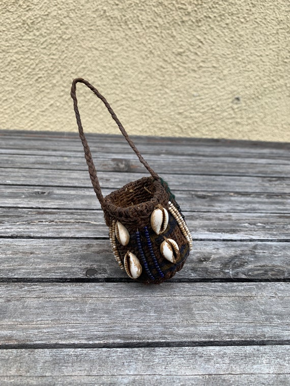 Vintage Handcrafted Beaded Pouch with Cowrie Shell