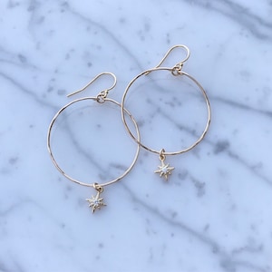 North Star hoops, gold fill hoop earrings, star earring