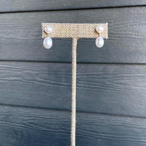 Double pearl earrings, simple pearl earrings, wedding jewelry, bridal earrings
