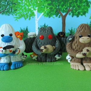 Handmade Cryptid Sculpture: Bigfoot, Yeti, Mothman with Pets