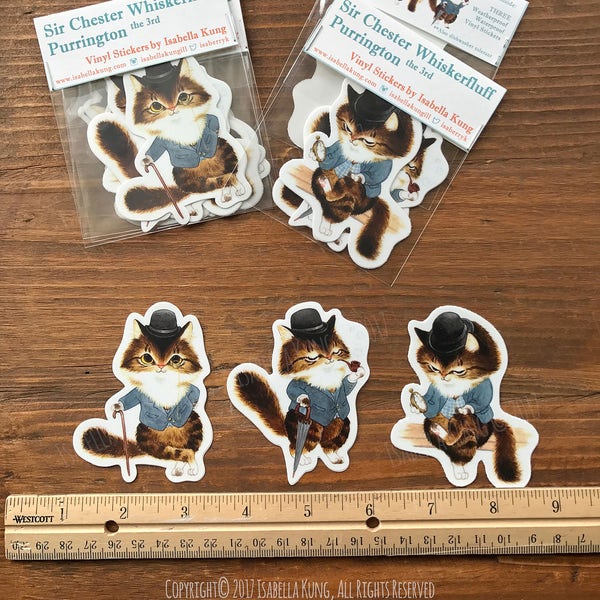 Dapper Cat Vinyl Stickers (Set of 3)