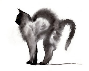 Cat Inklings No.21 Art Print, Black Cat Ink Painting