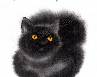 Cat Inklings No.20 Art Print, Black Cat Ink Painting