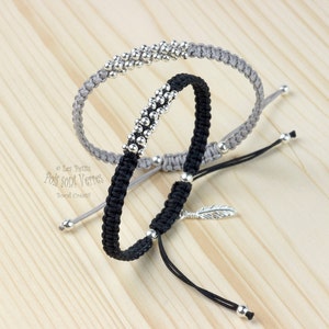 Bracelet with 925 silver beads available in various colors of gray, white, brown and yellow