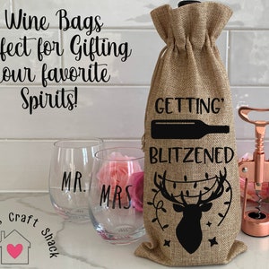 Getting Blitzened Christmas Wine Bag, Wine Bag, Wine Tote, Drawstrings, Hostess Gift, Housewarming Gift, Realtor Gift, Dinner Party, Gift