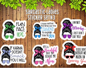 Sarcastic Ladies Sticker Set: Funny Quote Decals